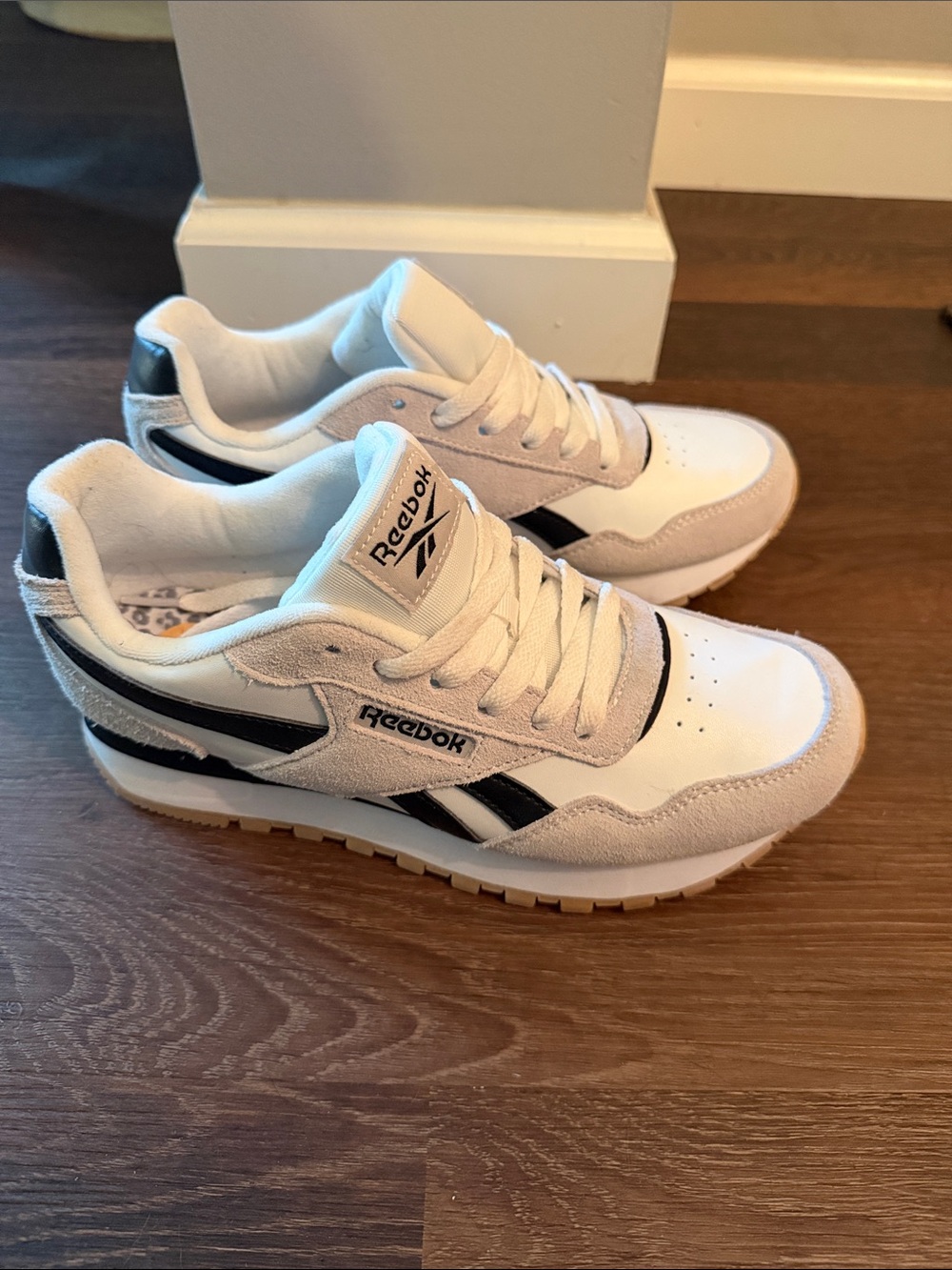 Reebok White and Black Suede-Trim Retro Runners